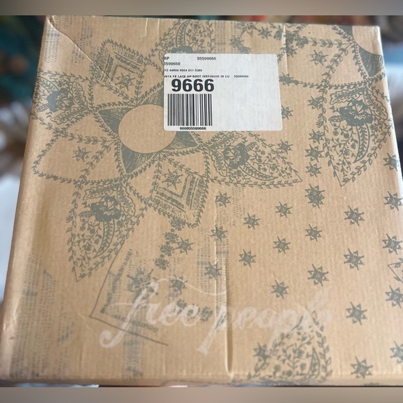 Free People Leather  Floral Lace-Up Boots - Cream and Blue - Picture 5 of 8